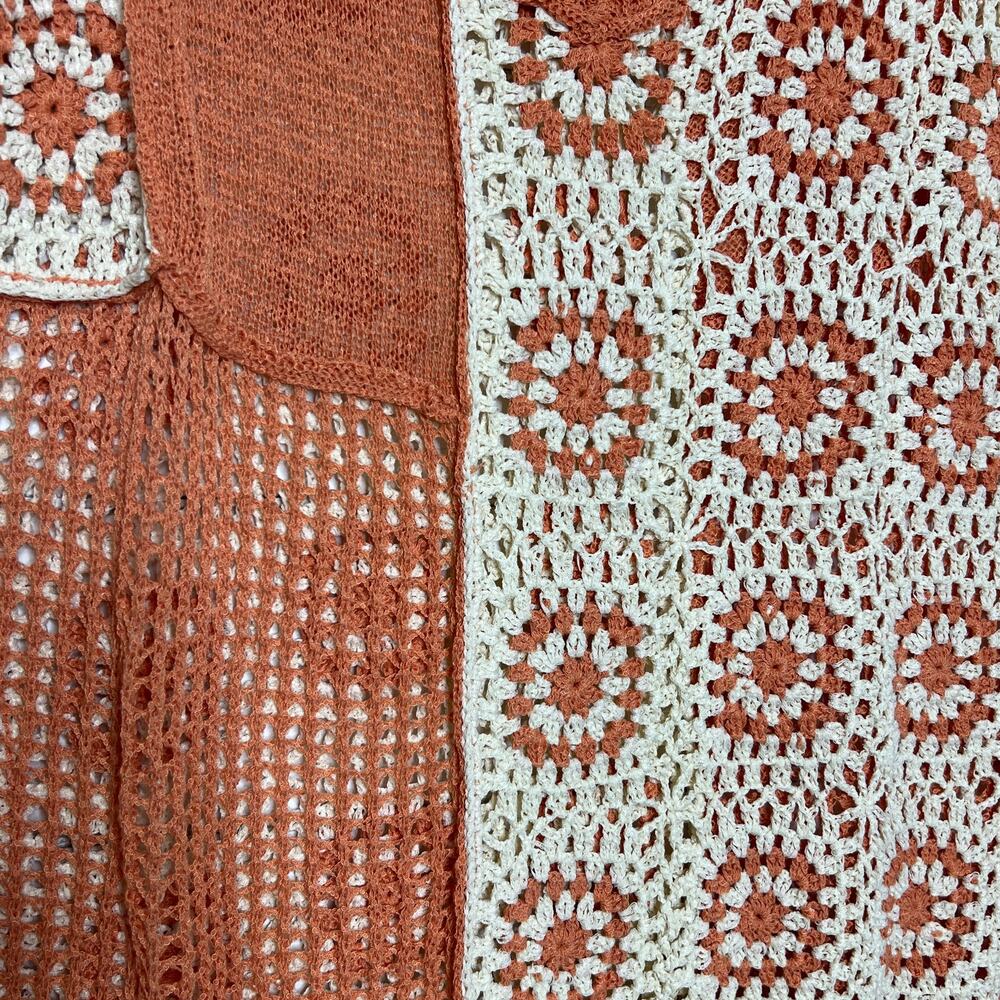 POL Crochet Patchwork Sweater Small Orange Cream … - image 5